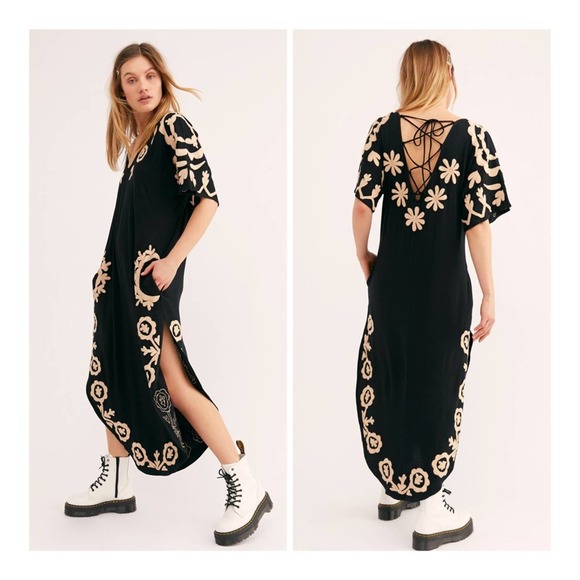 Free People Dresses & Skirts - FREE PEOPLE Black & Tan Embroidered Maxi Tunic